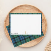 Spelgroene monogram script bijtende naam Tartan Bedankkaart