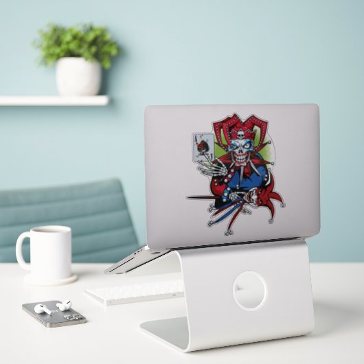 Spelkaart, oker sticker (Laptop op bureau)