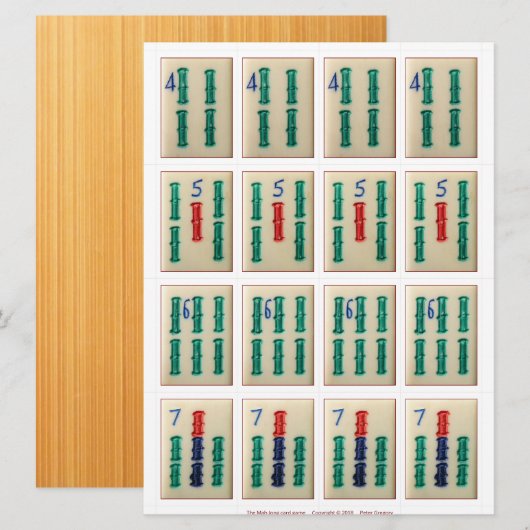 Spelkaarten (4) - Bamboes 4-7 Kaart (Voorkant / Achterkant)