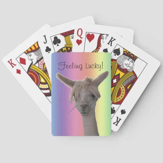 Spelkaarten - Alpaca op regenboogachtergrond Pokerkaarten (Achterkant)