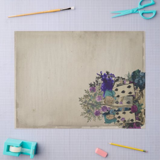 Spelkaarten en bloemen Alice in Wonderland Tissuepapier (Craft)