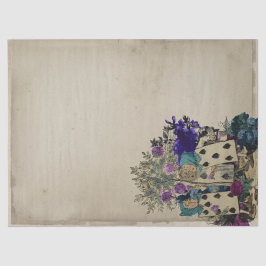 Spelkaarten en bloemen Alice in Wonderland Tissuepapier (Voorkant)