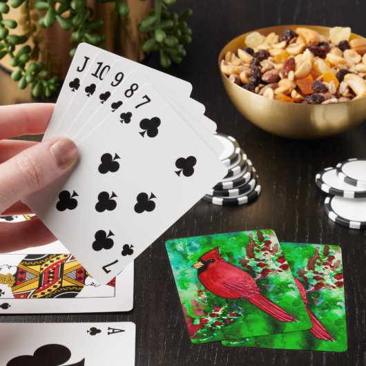 Spelkaarten voor rode kardinaal-vogelbos Waterverf Pokerkaarten (Insitu)