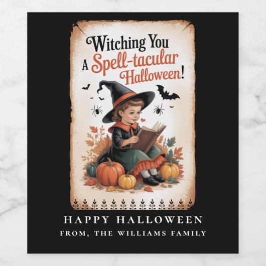 Spell-Binding Halloween Witch  Pompoen Wijn Etiket (Enkel label)