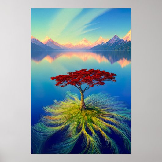 Spellbinding Tree Growing on the Enchanted Lake Poster (Voorkant)