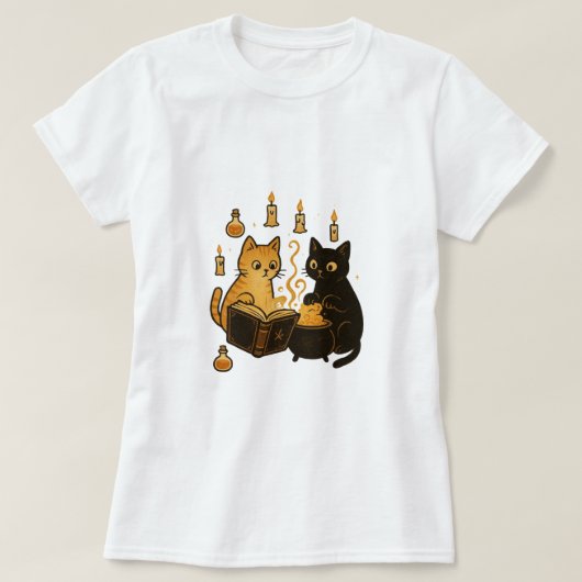 Spellbook & Cauldron Cats T-Shirt (Design voorkant)