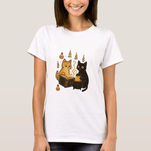 Spellbook & Cauldron Cats T-Shirt (Voorkant)