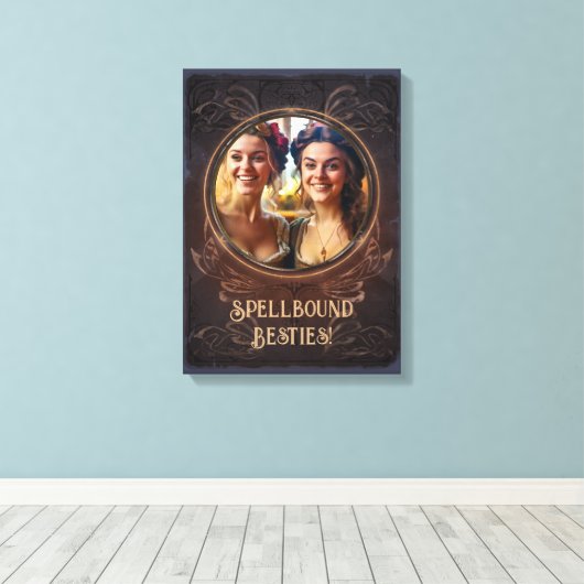 Spellbound besties - Witchy middeleeuwse herinneri Canvas Afdruk (Insitu (Houten vloer))