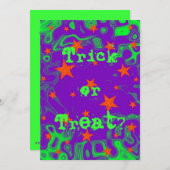Spellbound paarse 'Trick or treat?'-uitnodiging Kaart (Voorkant / Achterkant)