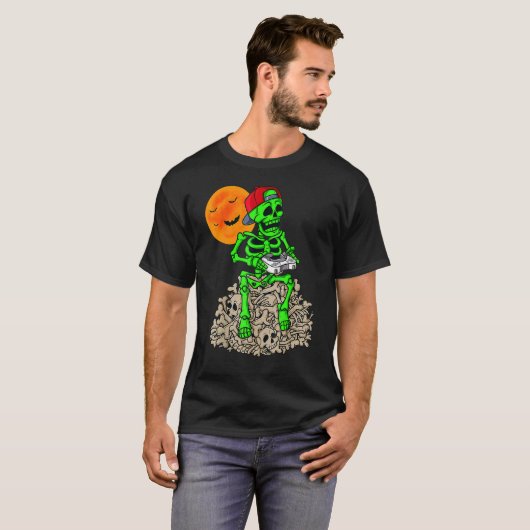 Spellen met skeletspeling op Botten Gameboy Skull  T-shirt (Voorkant volledig)