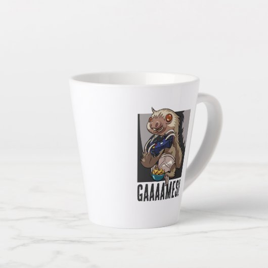 Spelletjes! Grappige Luiaard Computer Gamer Videog Latte Mok (Rechterhoek)