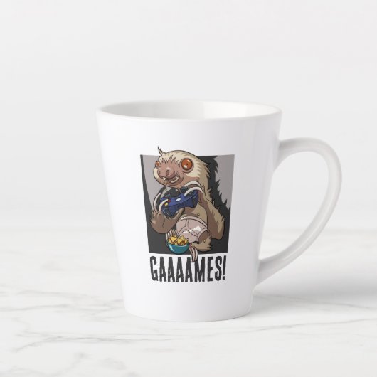Spelletjes! Grappige Luiaard Computer Gamer Videog Latte Mok (Rechts)