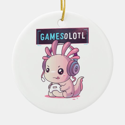 SpelletjesOlotl - Axolotl Gamer Keramisch Ornament (Voorkant)