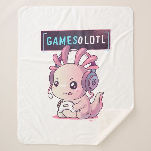 SpelletjesOlotl - Axolotl Gamer Sherpa Deken (Voorkant)