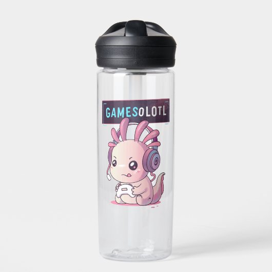 SpelletjesOlotl - Axolotl Gamer Waterfles (Voorkant)