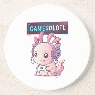 SpelletjesOlotl - Axolotl Gamer Zandsteen Onderzetter