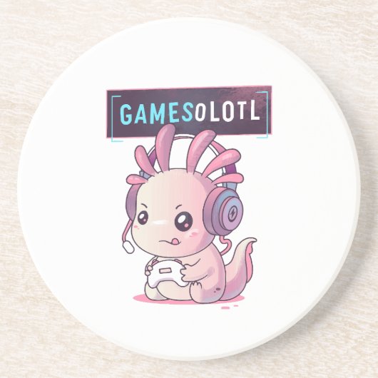 SpelletjesOlotl - Axolotl Gamer Zandsteen Onderzetter (Voorkant)