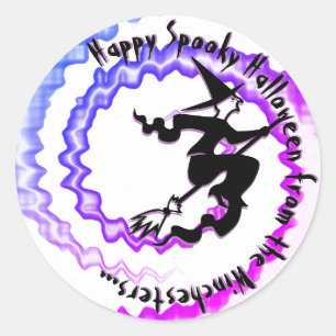 Spellettekst voor hoogvliegende heks op maat ronde sticker