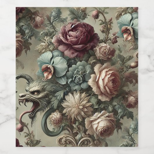 Spellhound - Gotische Bloemen Barok Sierkussen Wijn Etiket (Enkel label)