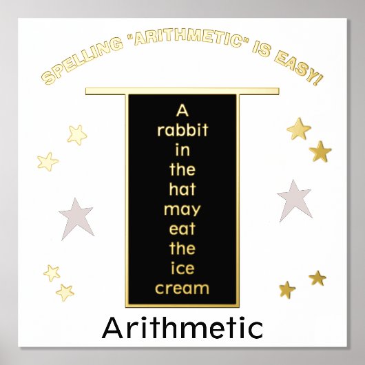 Spelling Arithmetic Rabbit in Pet Gold Stars Folie Folie Afdrukken (Voorkant)