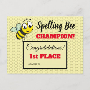 Spelling Bee Award Eerste Plaats Kampioen School Briefkaart