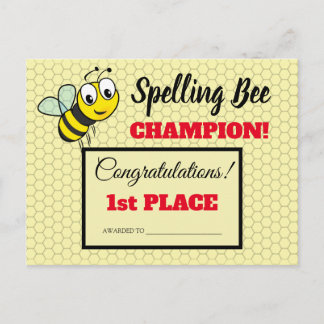 Spelling Bee Award Eerste Plaats Kampioen School Briefkaart