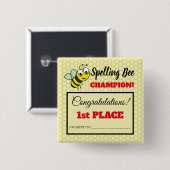 Spelling Bee Award Eerste Plaats Kampioen School Vierkante Button 5,1 Cm (Voorkant /achterkant)
