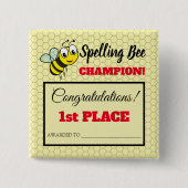 Spelling Bee Award Eerste Plaats Kampioen School Vierkante Button 5,1 Cm (Voorkant)