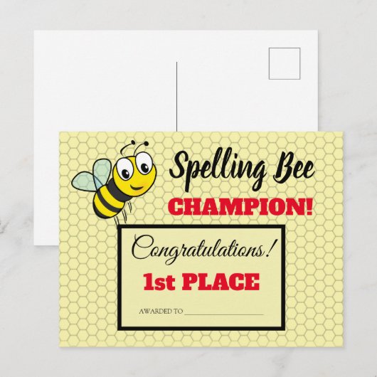 Spelling Bee Award voor eerste keer Champion Schoo Briefkaart (Voorkant / Achterkant)