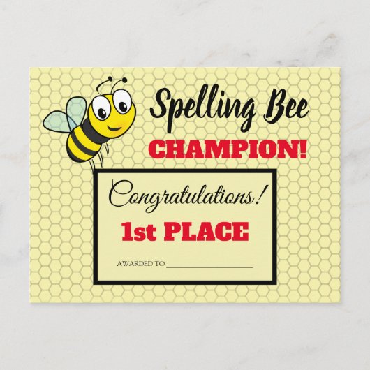 Spelling Bee Award voor eerste keer Champion Schoo Briefkaart (Voorkant)