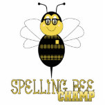Spelling Bee Champ Ornament Fotobeeldje Ornament<br><div class="desc">Stomme glimlachende hommel in een gele en zwarte gele bril met een bescherming in zakformaat. Zegt "Spelling Bee Champ". Geweldig voor hommelliefhebbers!</div>