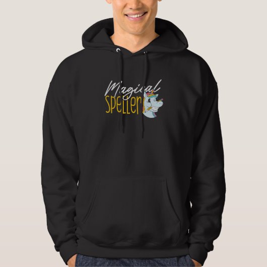 Spelling Bee Champion Girls School Unicorn Spellin Hoodie (Voorkant)