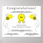 Spelling Bee Deelnemer Certificaat voor Kinderen Poster (Voorkant)