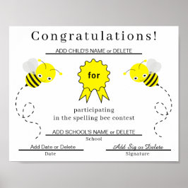 Spelling Bee Deelnemer Certificaat voor Kinderen Poster