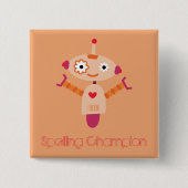 Spelling met Champion-robot Vierkante Button 5,1 Cm (Voorkant)