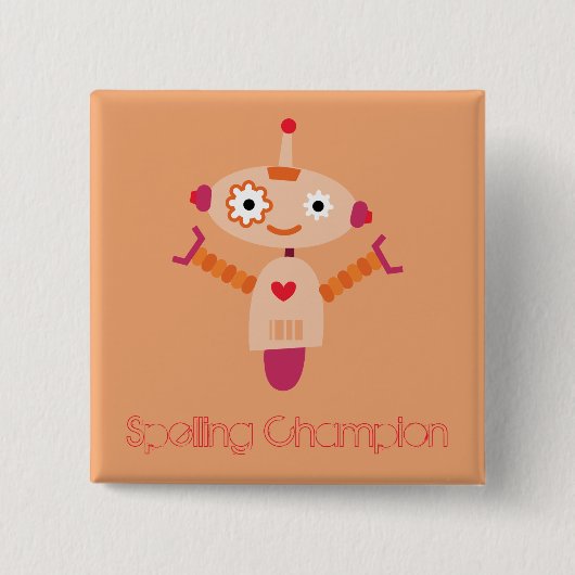 Spelling met Champion-robot Vierkante Button 5,1 Cm (Voorkant)