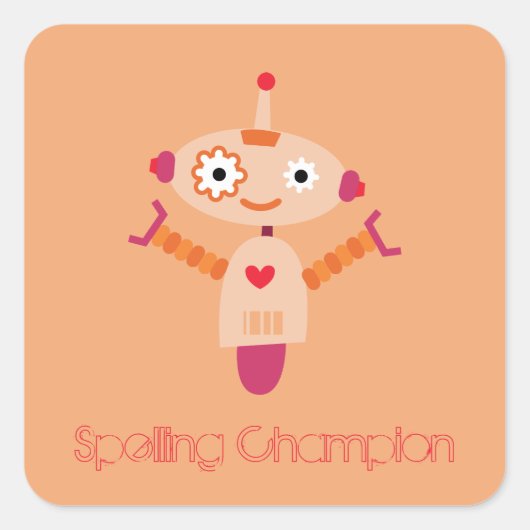 Spelling met Champion robot Vierkante Sticker (Voorkant)