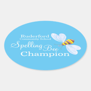 Spellingbijenkampioen gepersonaliseerde schoolstic ovale sticker