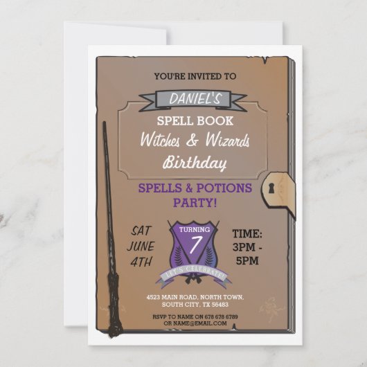 Spellingboek Wizards Witches Verjaardagsfeest Uitn Kaart (Voorkant)
