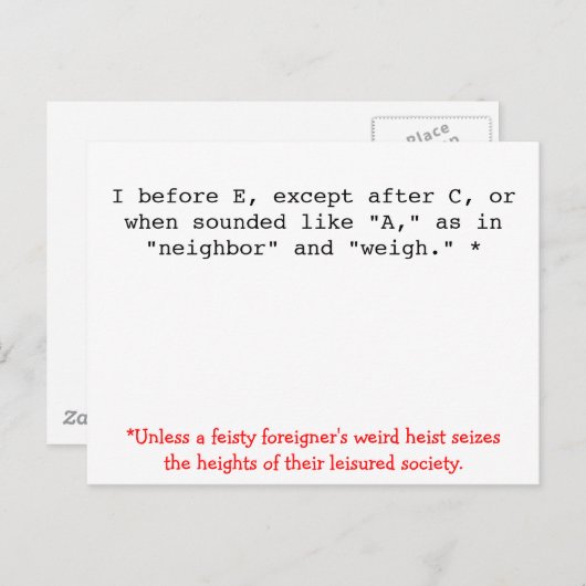 Spellingregels: I vóór E Briefkaart (Voorkant / Achterkant)