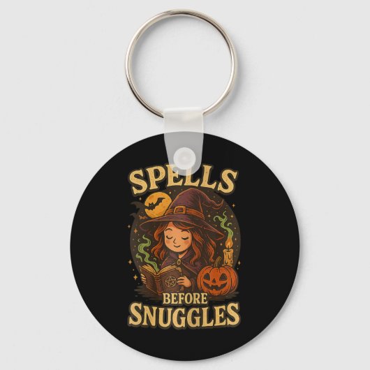 Spells Before Snuggles Witch Halloween lezen Fal Sleutelhanger (Voorkant)