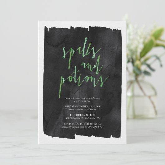 Spells en drankjes Halloween Party Invitation Kaart (Staand voorkant)