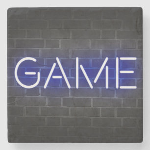 Spelneonteken op baksteenwand stenen onderzetter