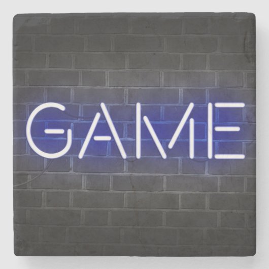 Spelneonteken op baksteenwand stenen onderzetter (Voorkant)