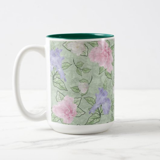 Spelroze lavender Groene Antiek look Tweekleurige Koffiemok (Links)