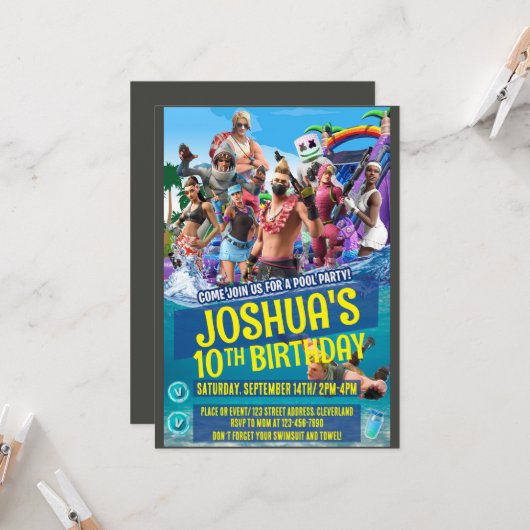 Spelthema uitnodiging (Voorkant / Achterkant in situ)