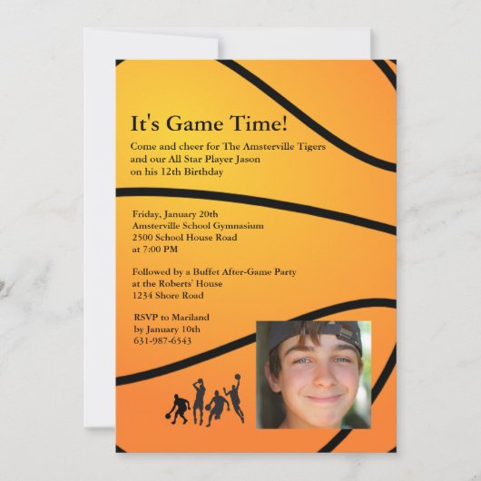 Speltijd Foto Basketball Uitnodiging (Voorkant)