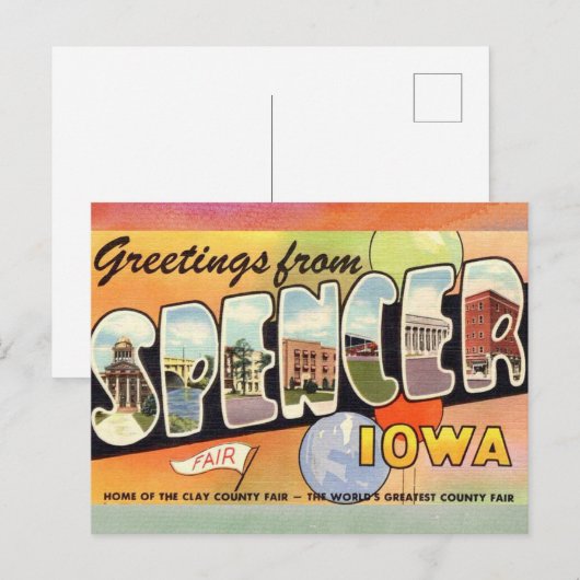 Spencer Iowa Vintage Travel Briefkaart (Voorkant / Achterkant)