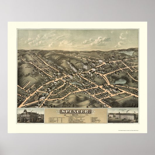 Spencer, MA Panoramic Map - 1877 Poster (Voorkant)