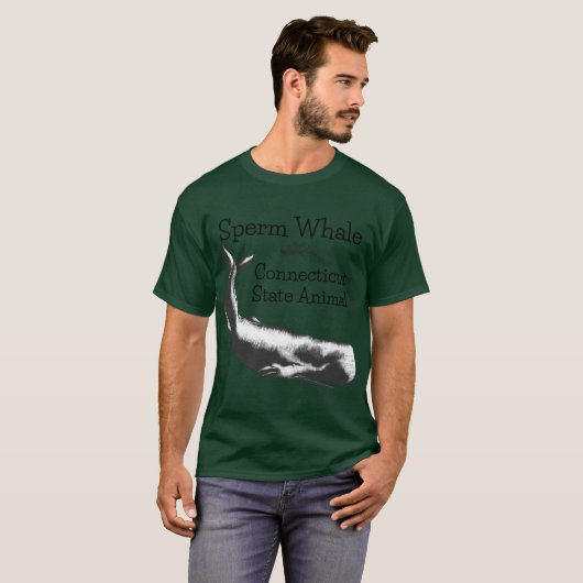 Sperm Whale Connecticut State Animal Line Drawing  T-shirt (Voorkant volledig)